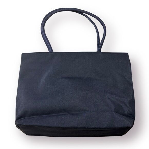 Elegant Embroidered Black Tote Bag with Unique Buildings and Trees Fairycore - Picture 2 of 4